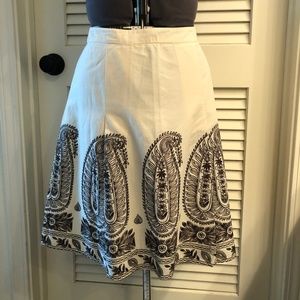 Ann Taylor Cream w/ Brown Embroidery A-Line Skirt  Size 6P